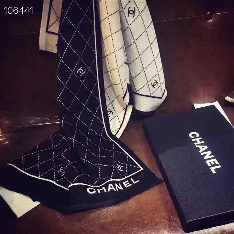 CHANE1 ダブルC チェック柄 カシミアスカーフ【50％割引+送料無料】