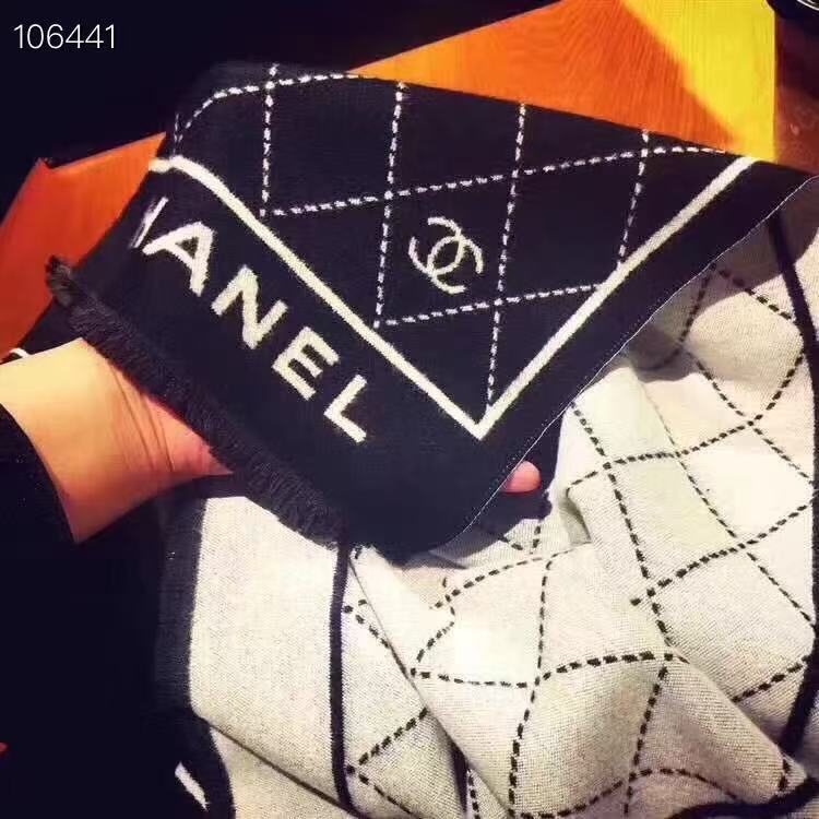 CHANE1 ダブルC チェック柄 カシミアスカーフ【50％割引+送料無料】