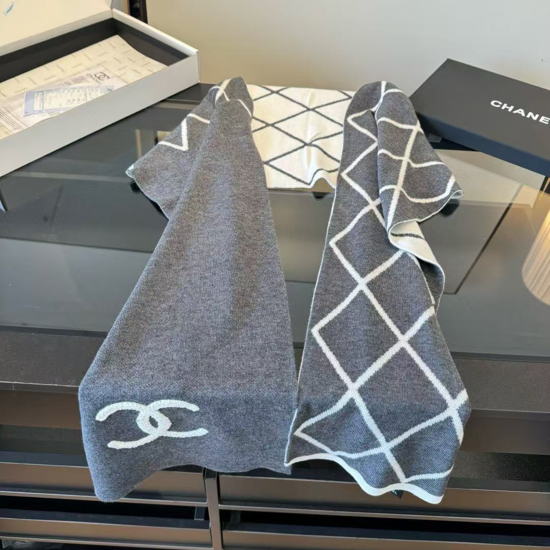 CHANE1 ダブルC チェック柄ウールスカーフ【50％割引+送料無料】