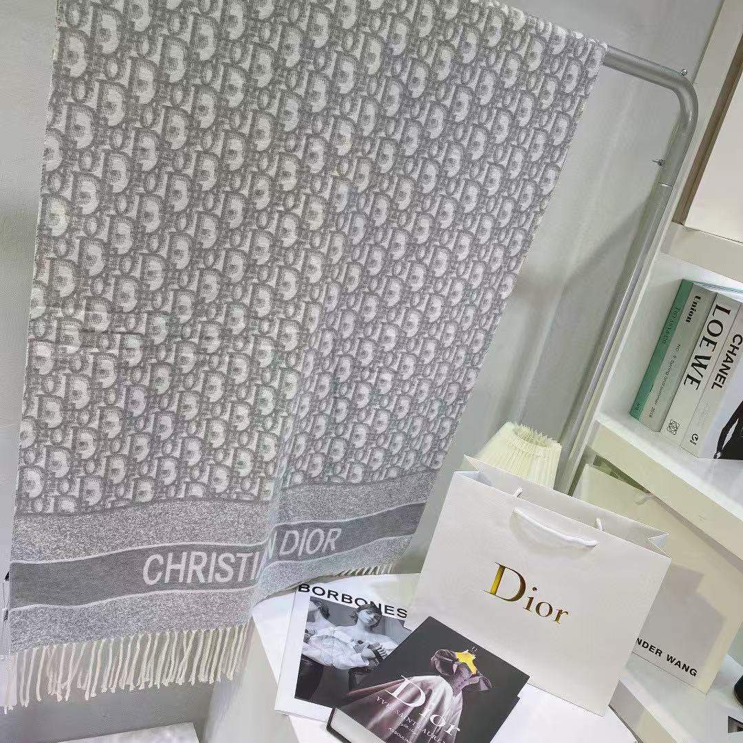 DI0R ジャカードタッセル カシミアスカーフ【50％割引+送料無料】