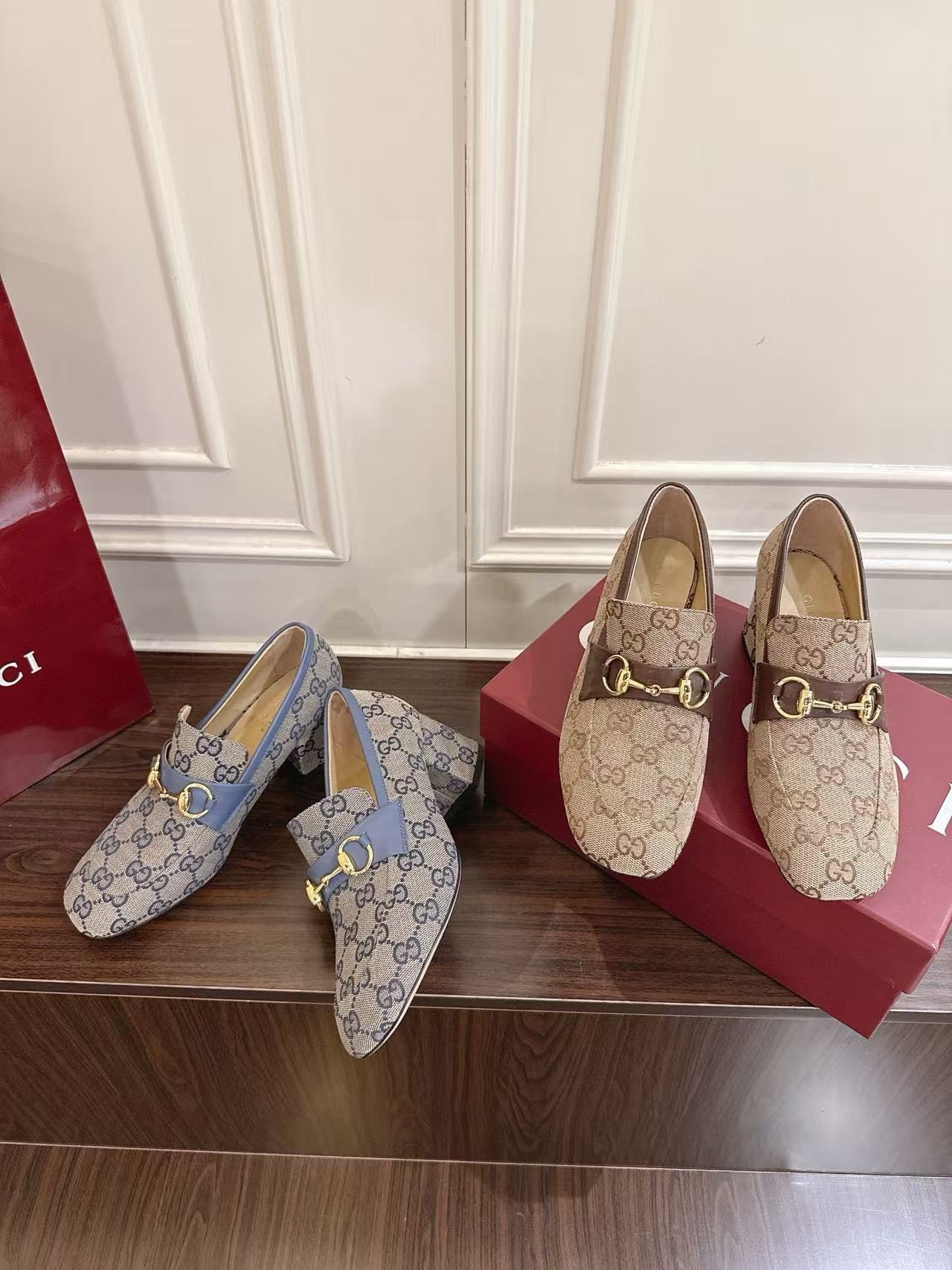 GUCC1 高品質ジャカードローヒールシューズ【50％割引+送料無料】