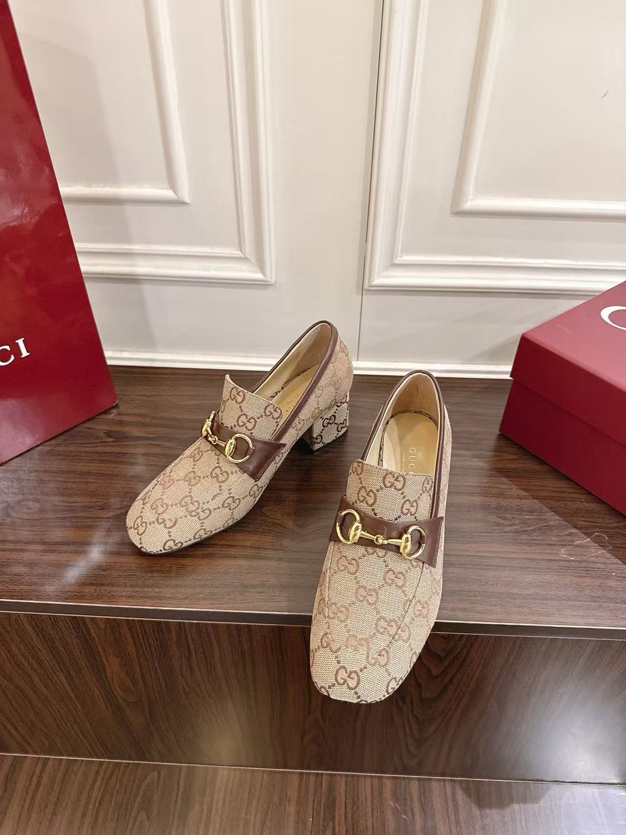 GUCC1 高品質ジャカードローヒールシューズ【50％割引+送料無料】