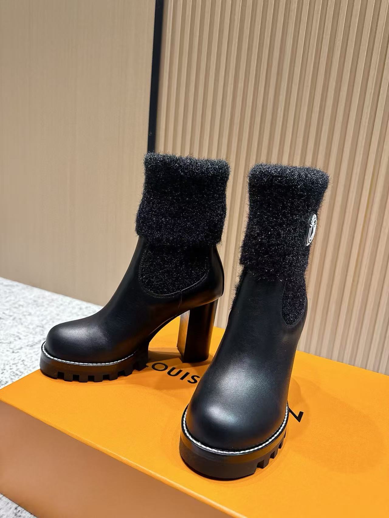 LVの高品質秋冬ウール＆レザーハイヒールブーツ【50％割引+送料無料】
