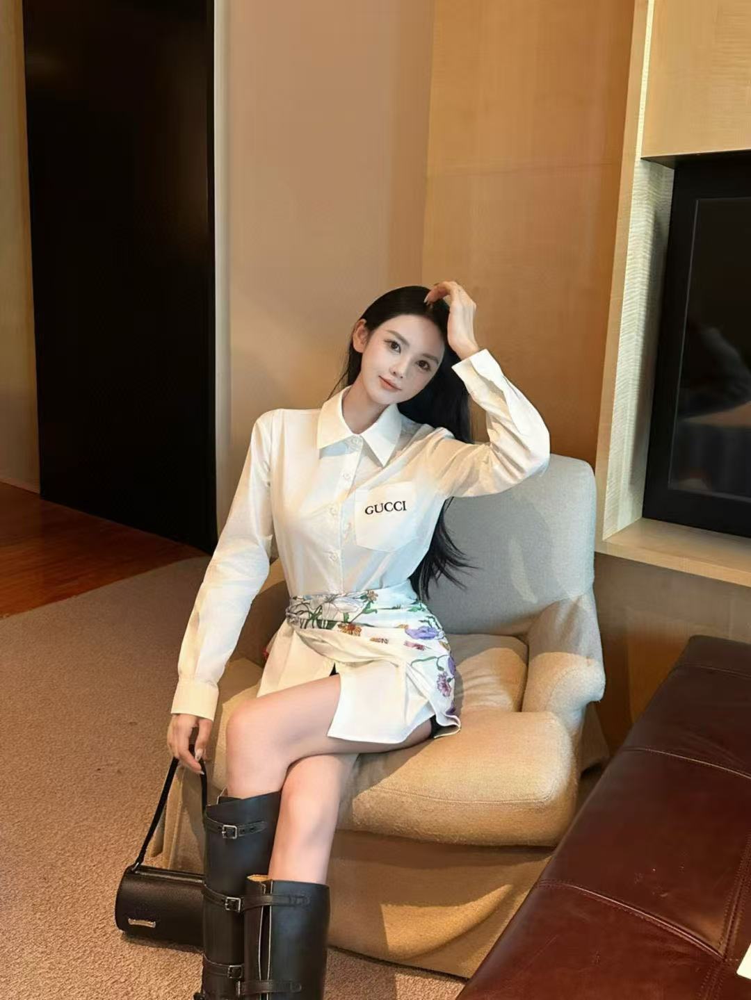 GUCC1 シルクスカーフシャツ【50％割引+送料無料】