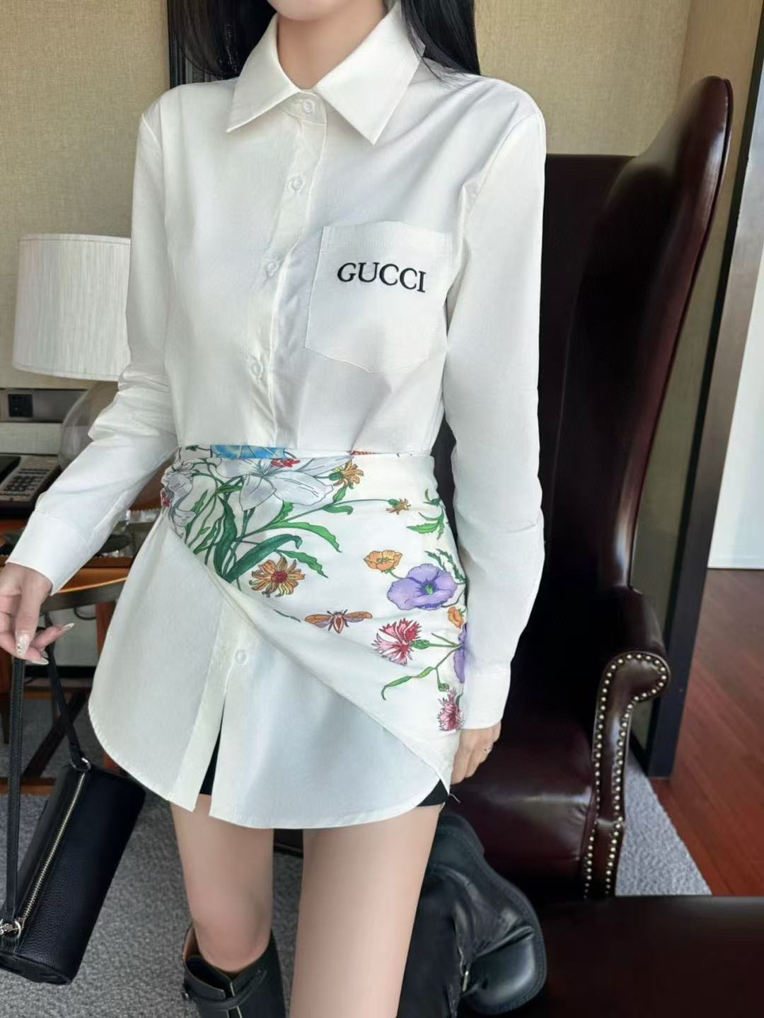 GUCC1 シルクスカーフシャツ【50％割引+送料無料】