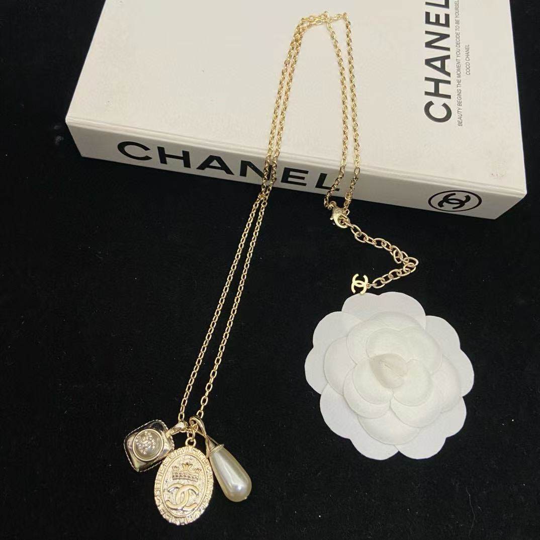 CHANE1 クラウンドロップパールロングネックレス【50%割引+送料無料】