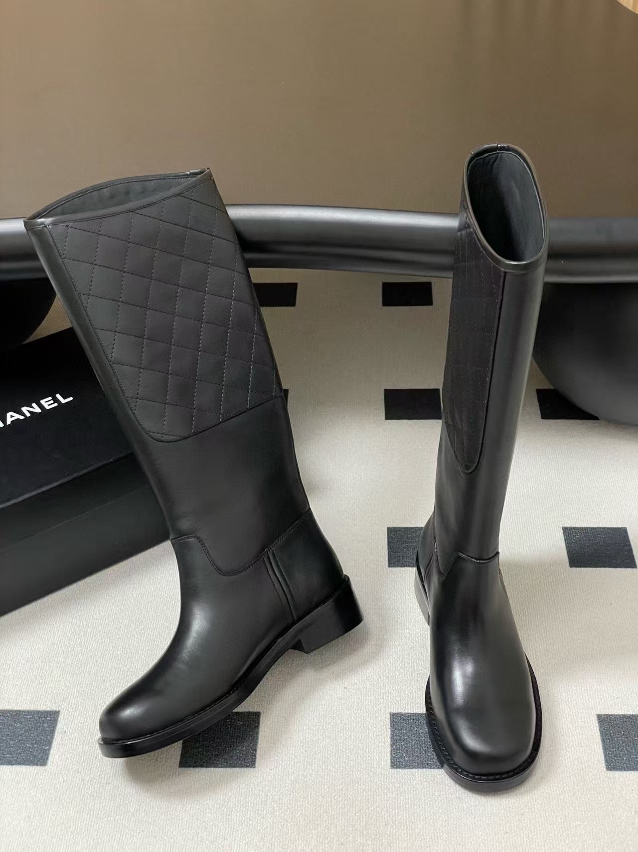 CHANE1 高品質ダブルCチェック柄牛革ハイブーツ【50%割引+送料無料】