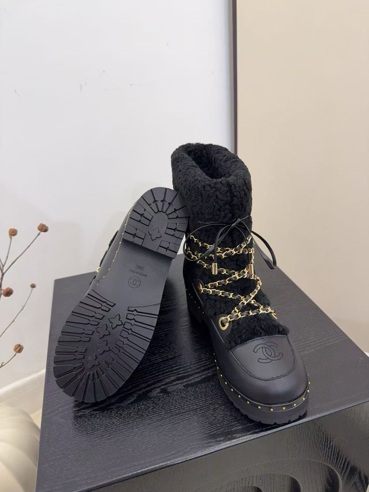 CHANE1 高品質ラムウールチェーンスノーブーツ【50%割引+送料無料】