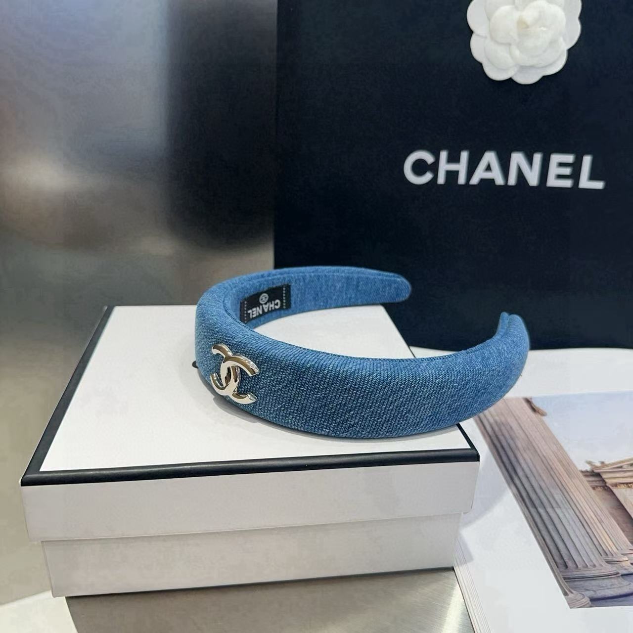 CHANE1 ダブルC ブルーヘッドバンド【50％割引+送料無料】