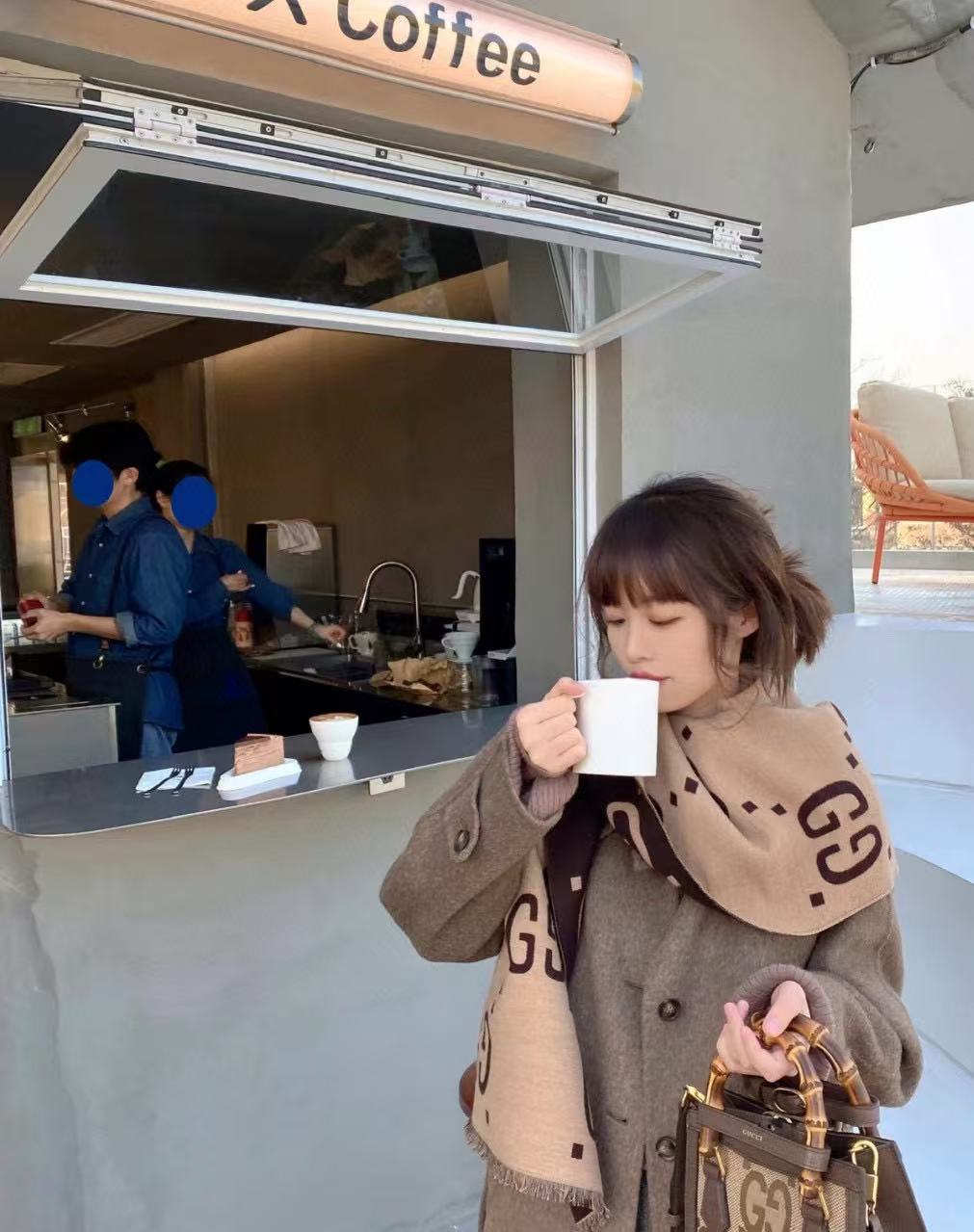 GUCC1 ジャカード カシミア スカーフ【50％割引+送料無料】