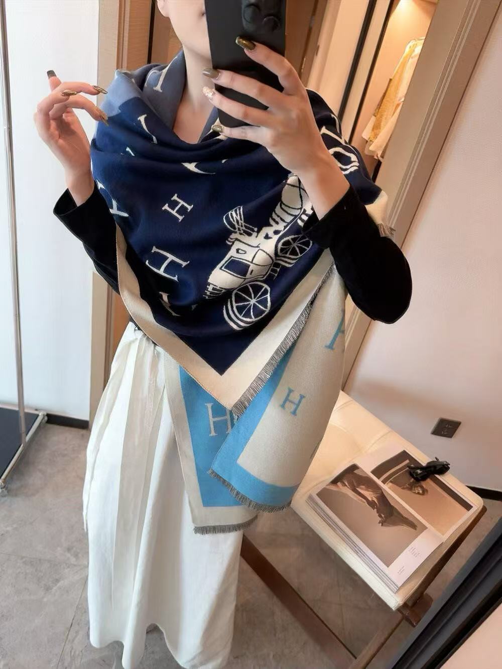 HERME5プリントカシミアスカーフ【50％割引+送料無料】