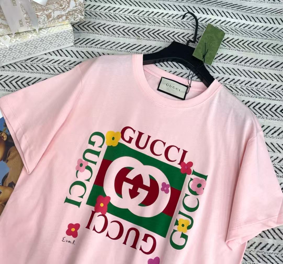 GUCC1 フローラル ダブルG レタープリント Tシャツ【50％割引+送料無料】
