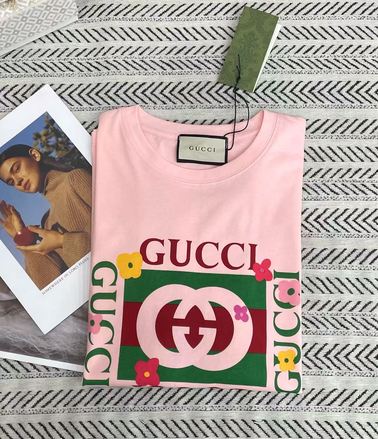 GUCC1 フローラル ダブルG レタープリント Tシャツ【50％割引+送料無料】