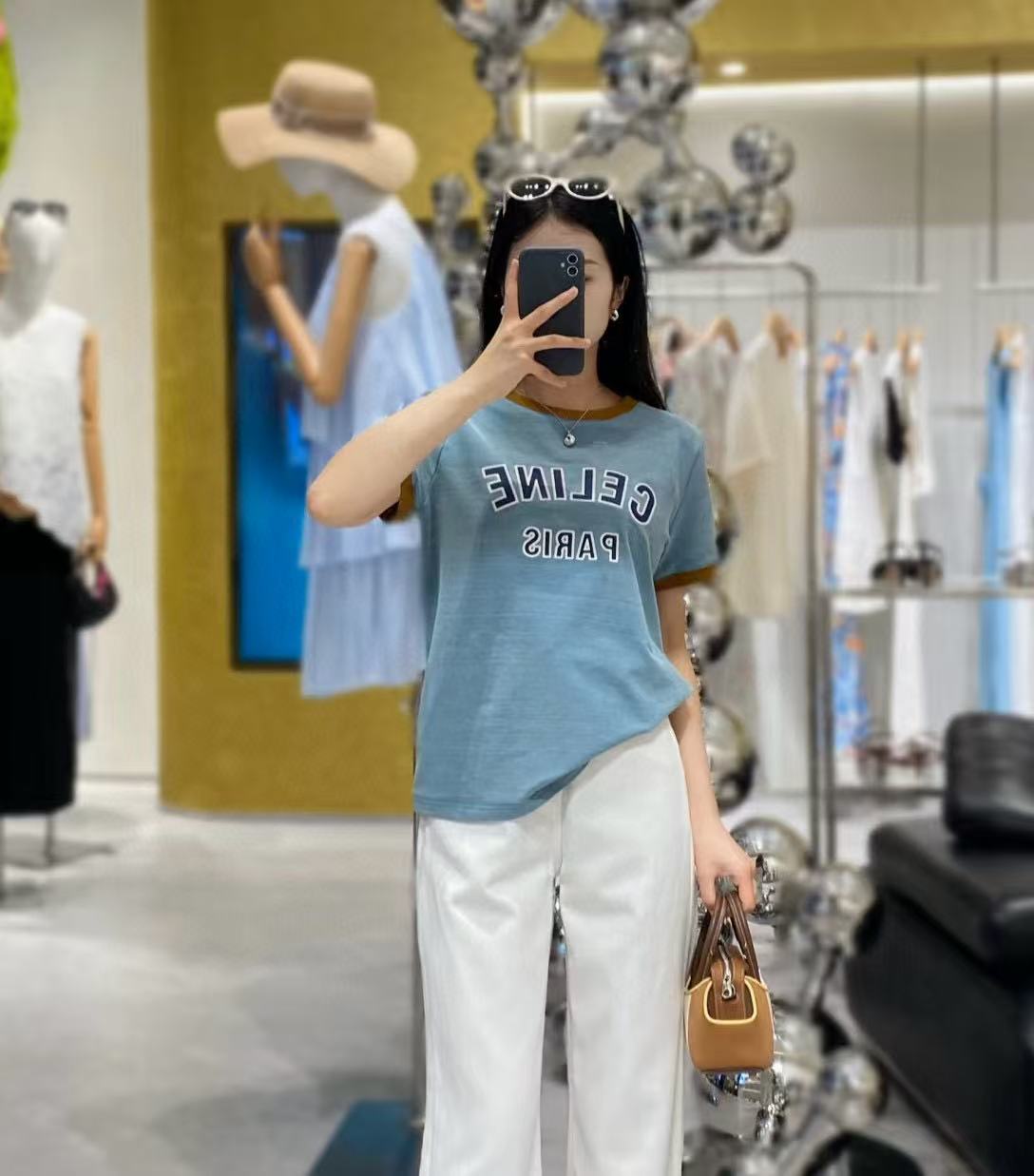 CEL1NE カラーブロック 刺繍 レター Tシャツ【50％割引+送料無料】