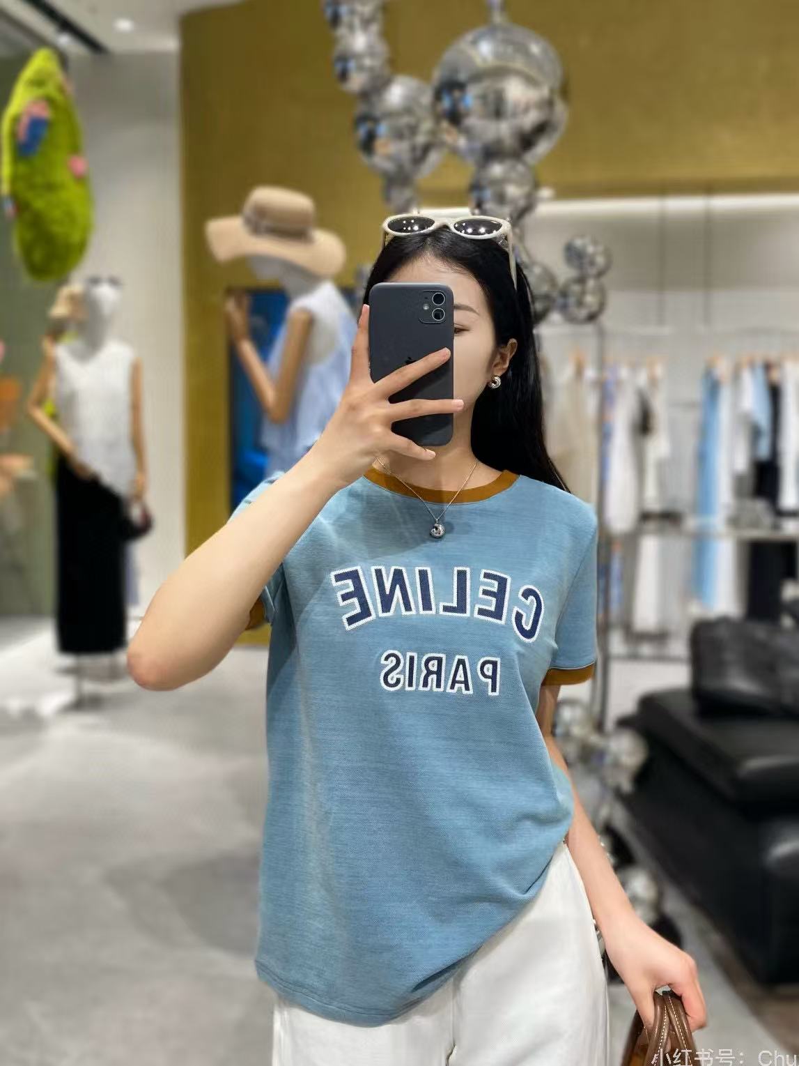 CEL1NE カラーブロック 刺繍 レター Tシャツ【50％割引+送料無料】