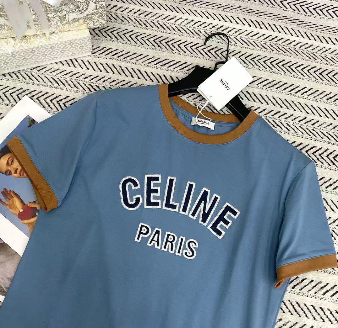 CEL1NE カラーブロック 刺繍 レター Tシャツ【50％割引+送料無料】