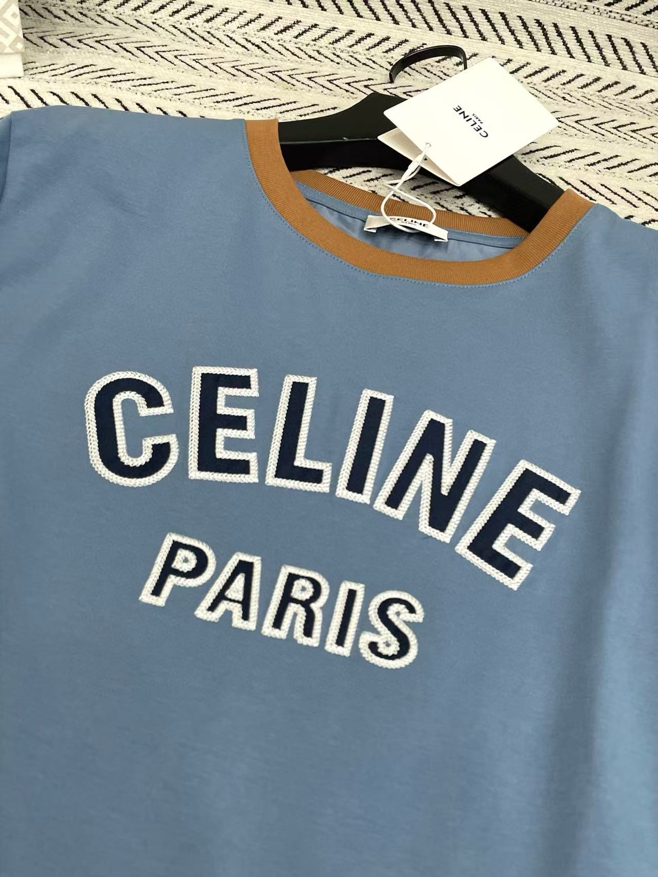 CEL1NE カラーブロック 刺繍 レター Tシャツ【50％割引+送料無料】