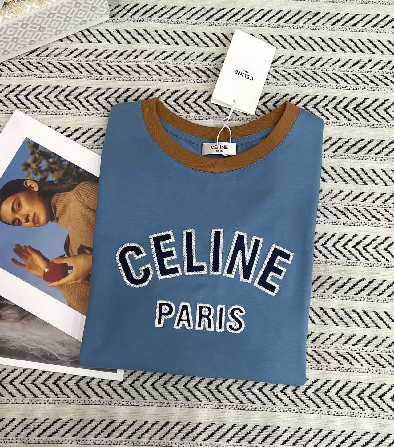 CEL1NE カラーブロック 刺繍 レター Tシャツ【50％割引+送料無料】