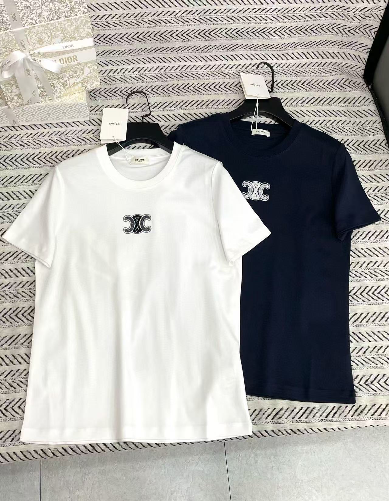 CEL1NE 刺繍文字ビーズTシャツ【50％割引+送料無料】