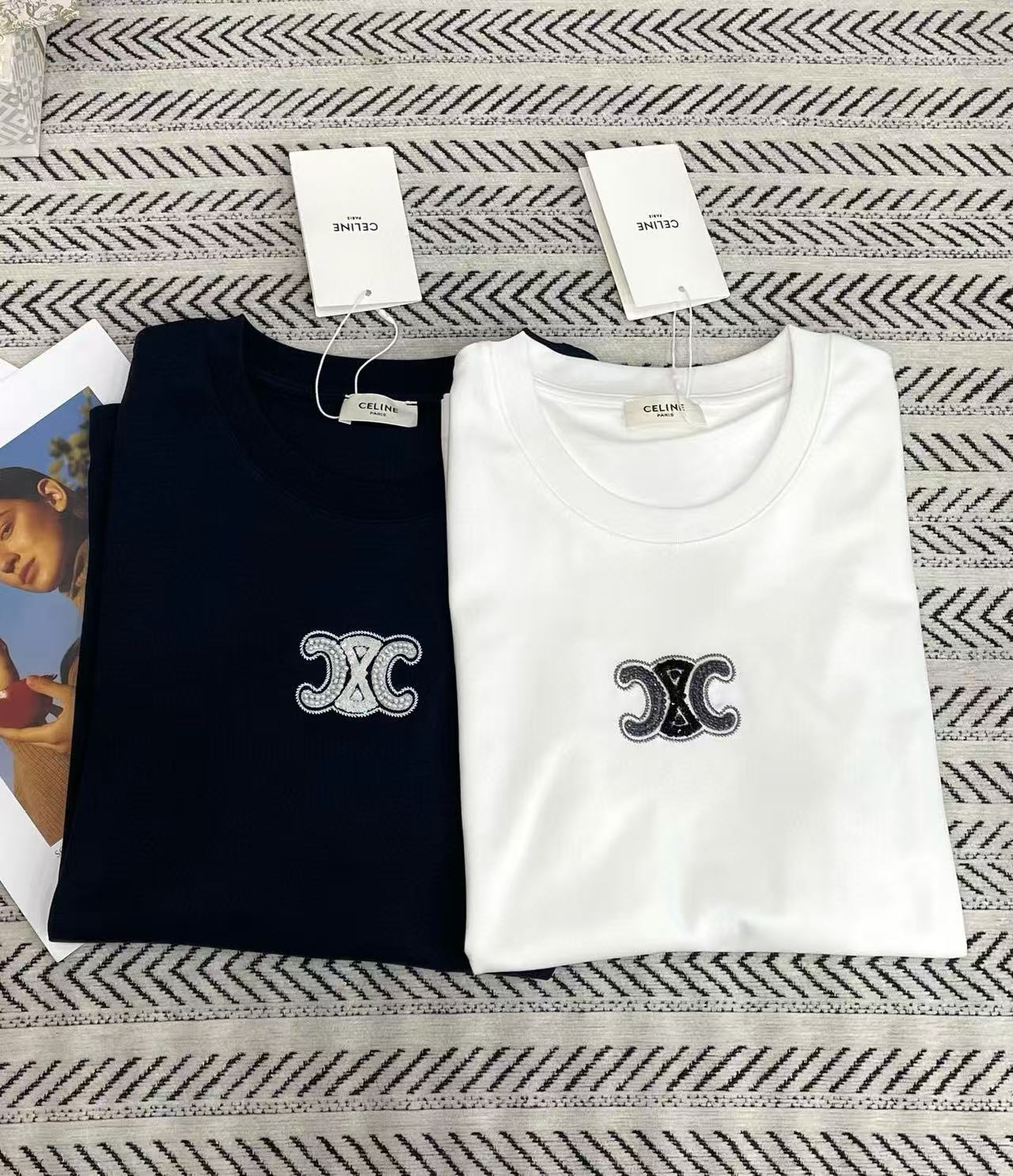 CEL1NE 刺繍文字ビーズTシャツ【50％割引+送料無料】