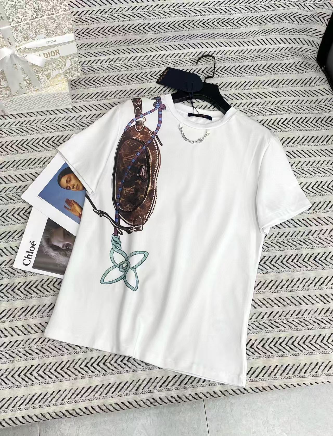 LVチェーンプリントレターTシャツ【50％割引+送料無料】