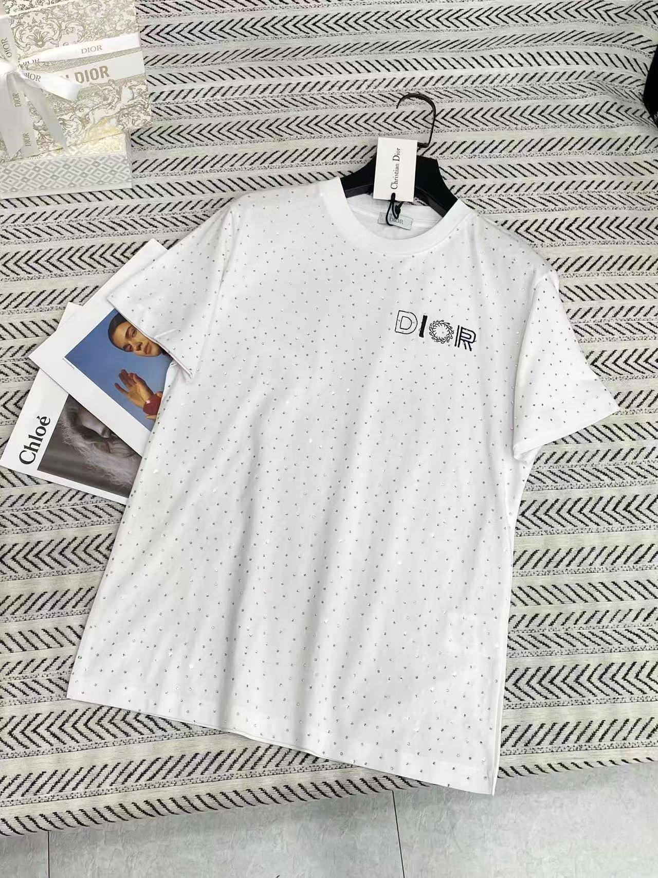 DIOR フルダイヤモンドレターTシャツ【50％割引+送料無料】