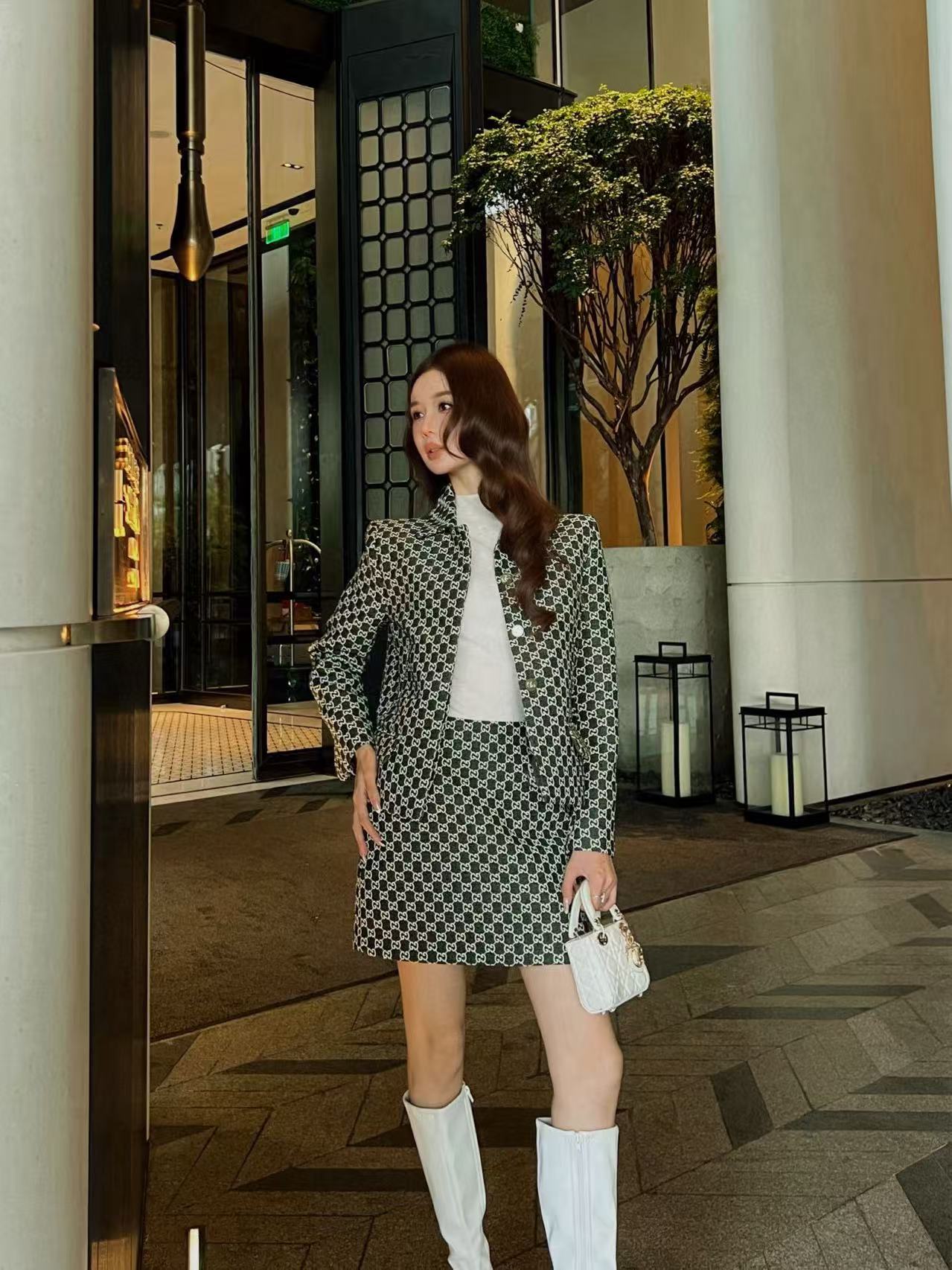 GUCC1 ダブルG ジャカード ジャケット+スカート ツーピースセット【50％割引+送料無料】