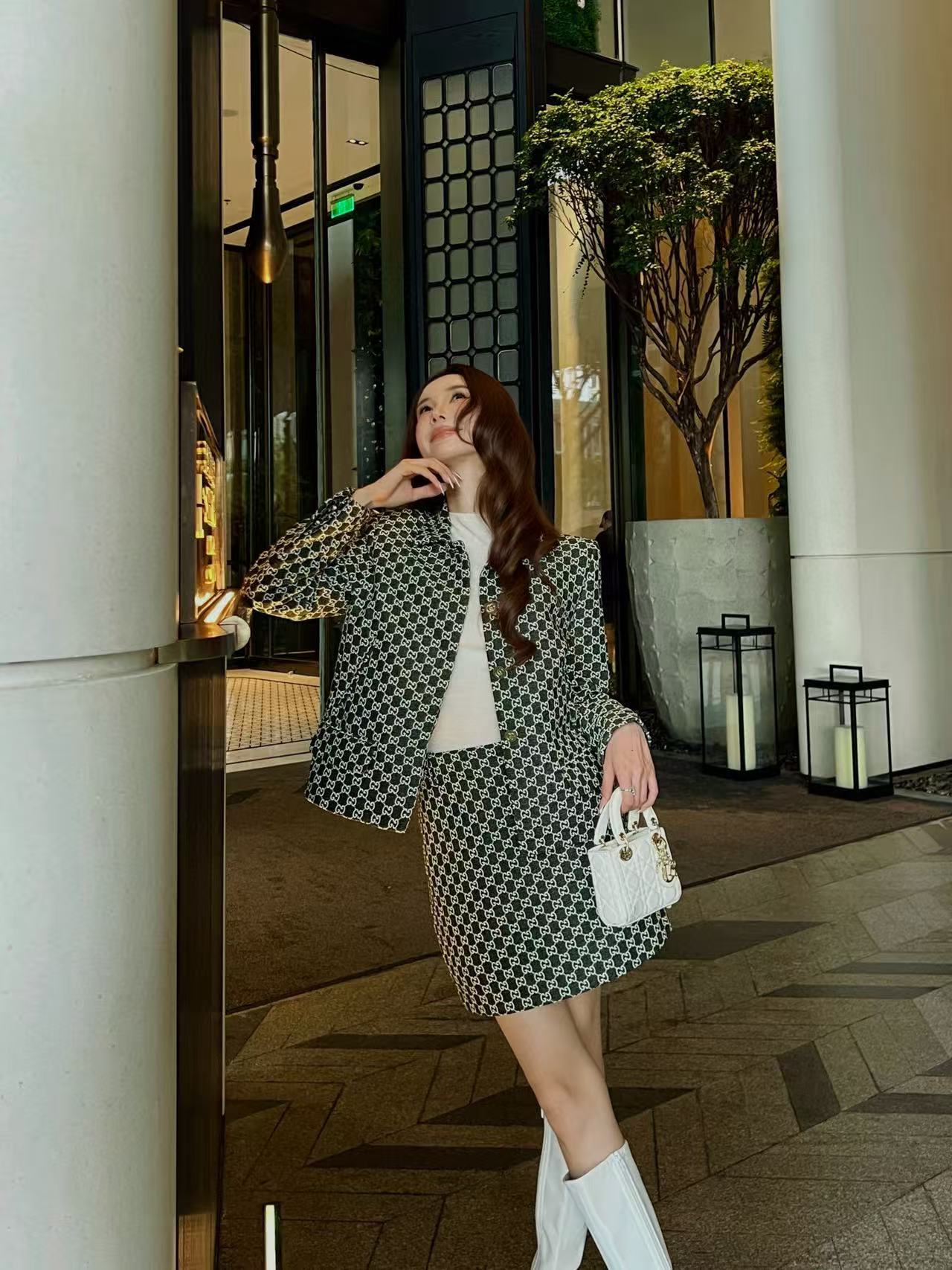 GUCC1 ダブルG ジャカード ジャケット+スカート ツーピースセット【50％割引+送料無料】