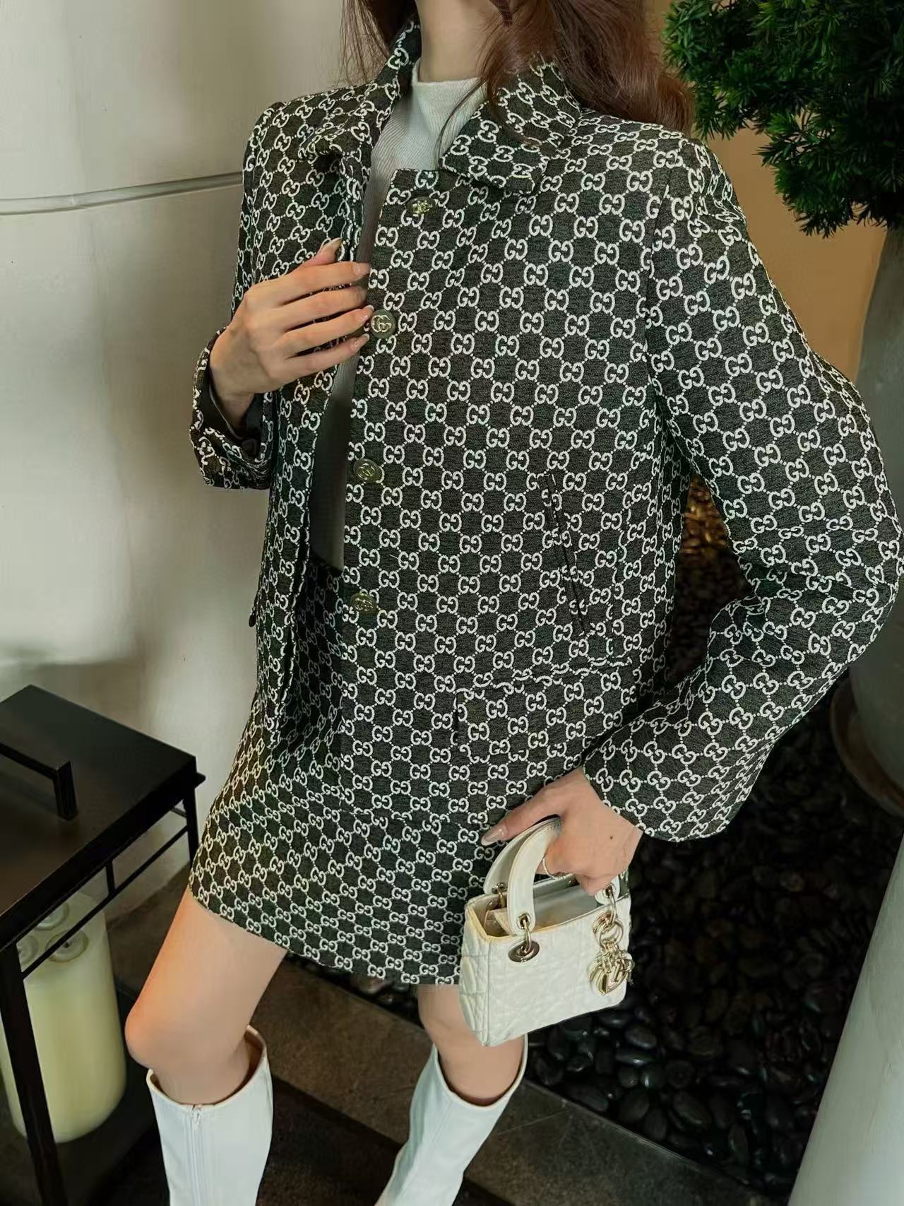 GUCC1 ダブルG ジャカード ジャケット+スカート ツーピースセット【50％割引+送料無料】