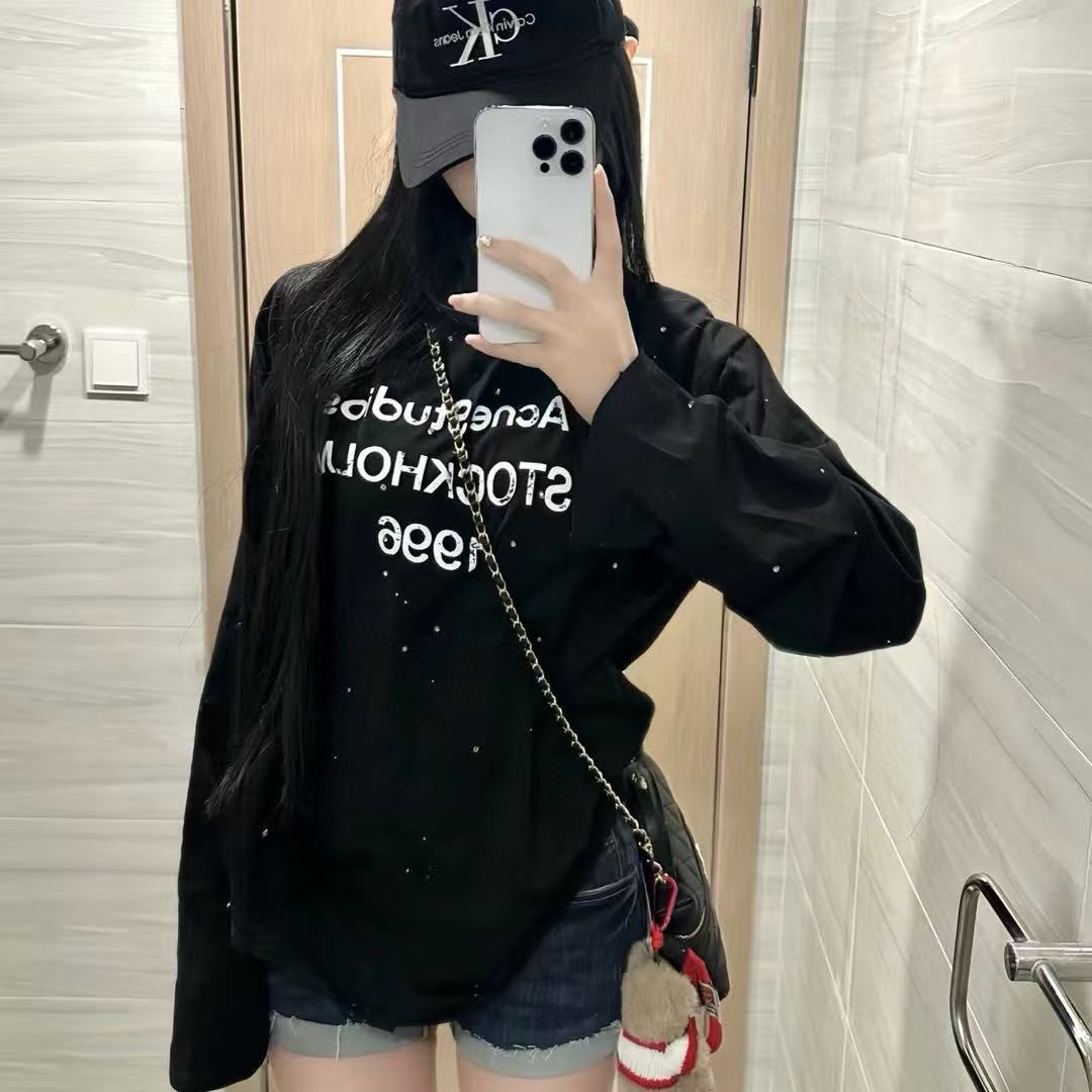 Acne Studiosシンプルな文字の長袖Tシャツ【50%割引+送料無料】