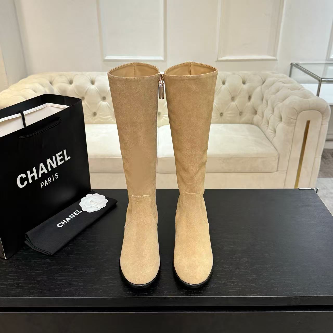 CHANE1 シンプルダブルC スエードハイヒールブーツ【50％割引+送料無料】