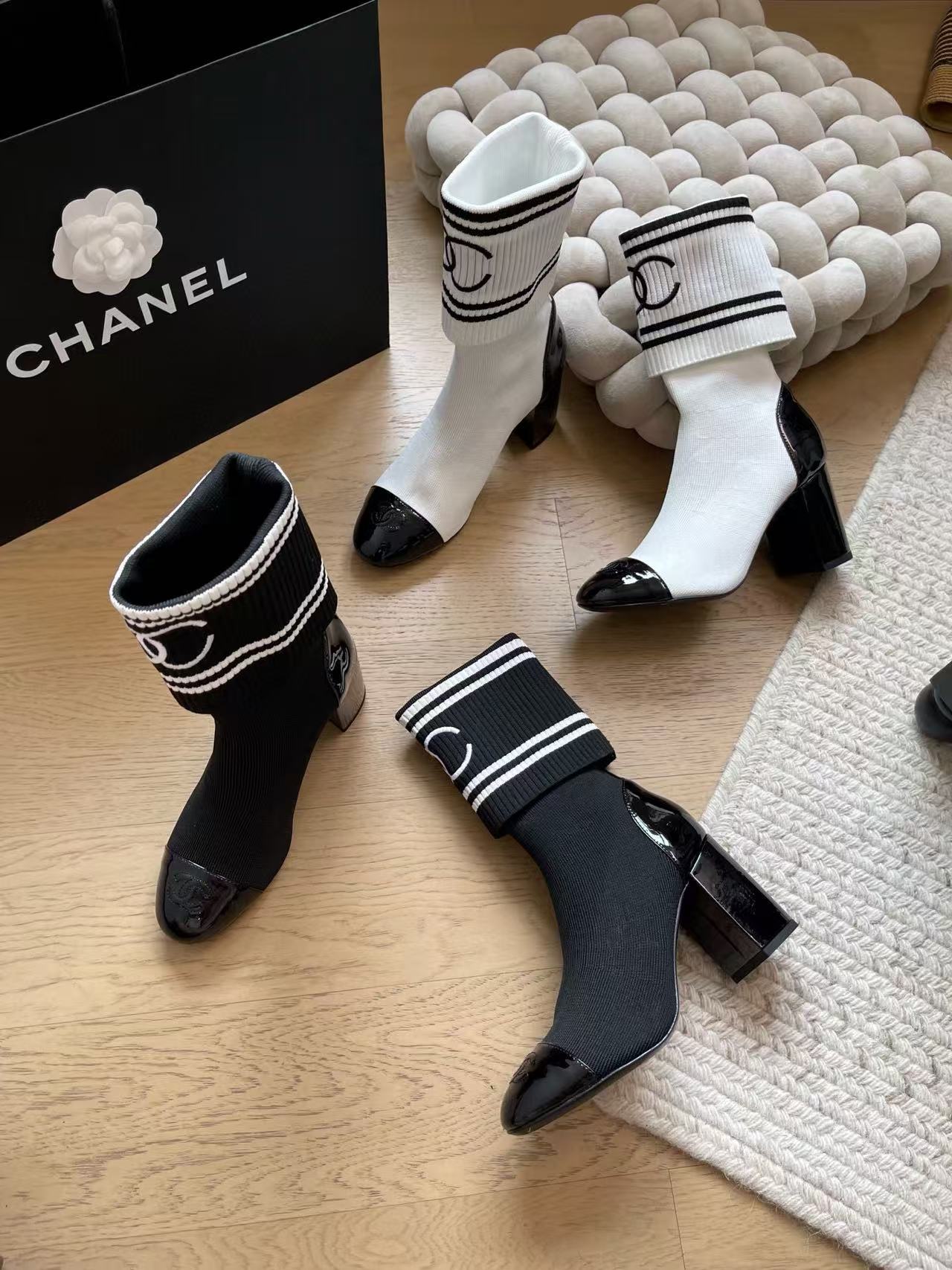 CHANE1 高品質弾性ストッキングとチャンキーヒールブーツ【50％割引+送料無料】