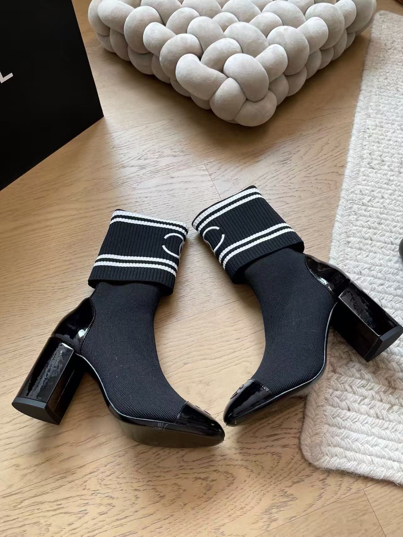 CHANE1 高品質弾性ストッキングとチャンキーヒールブーツ【50％割引+送料無料】