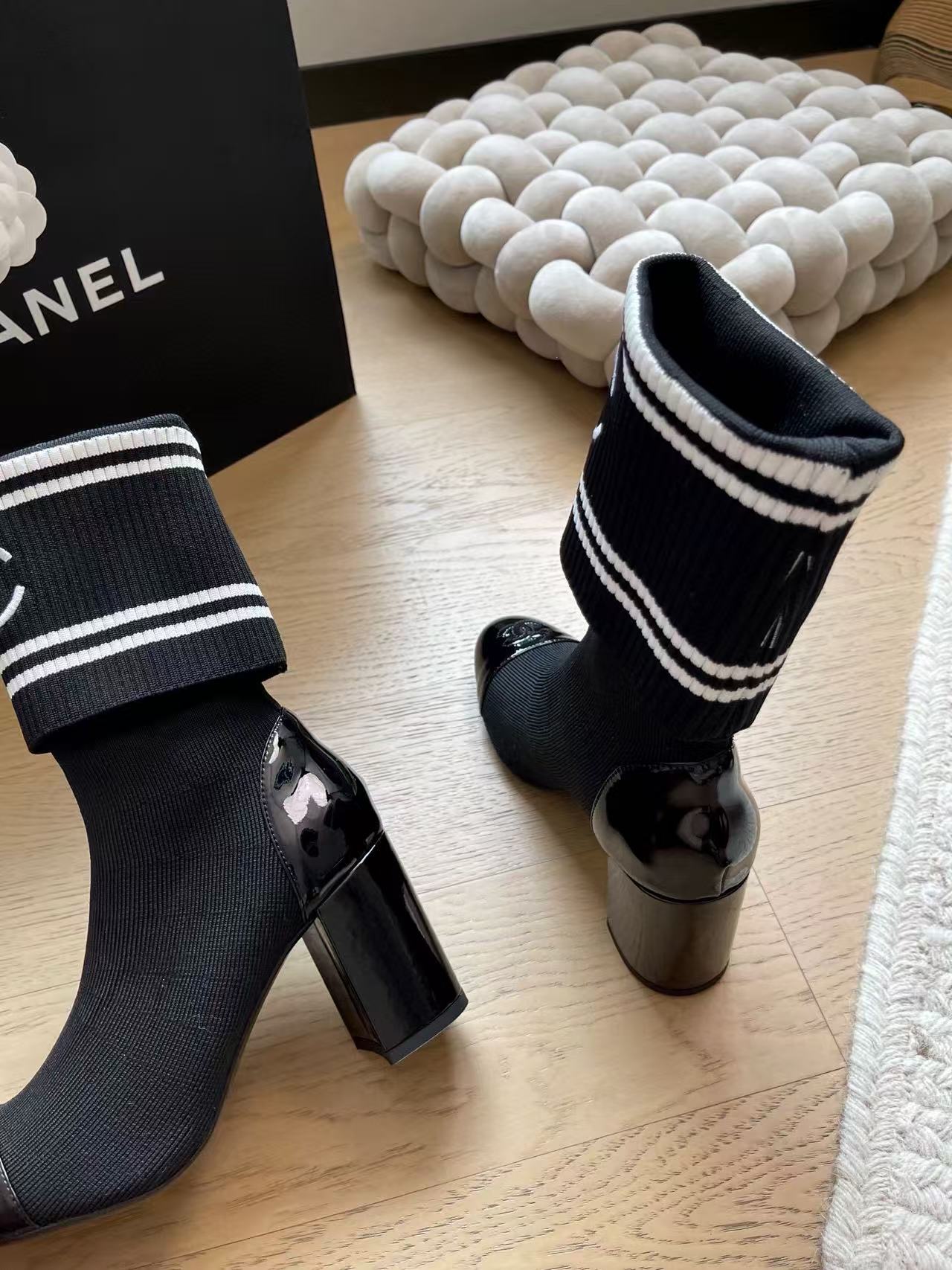 CHANE1 高品質弾性ストッキングとチャンキーヒールブーツ【50％割引+送料無料】