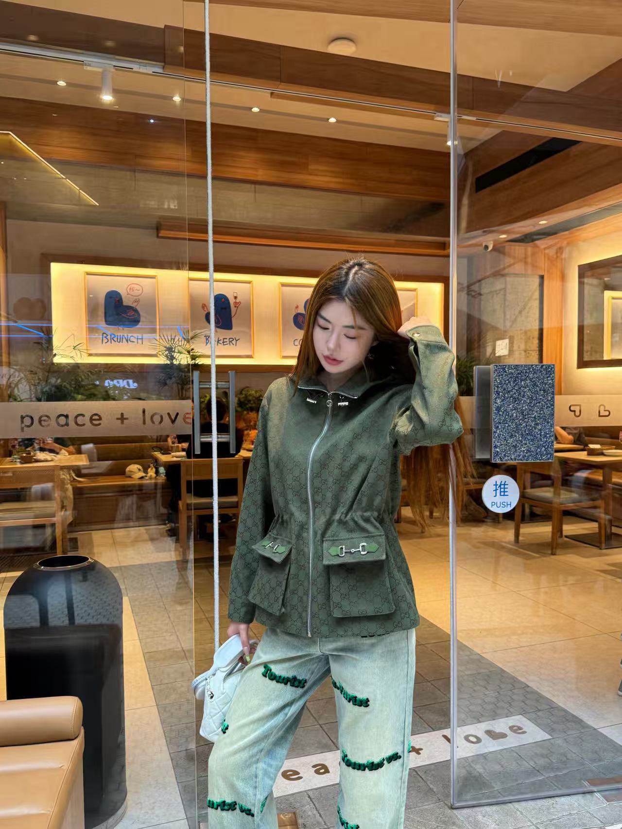 GUCC1 フード付きジャカード ジップアップ ジャケット【50％割引+送料無料】