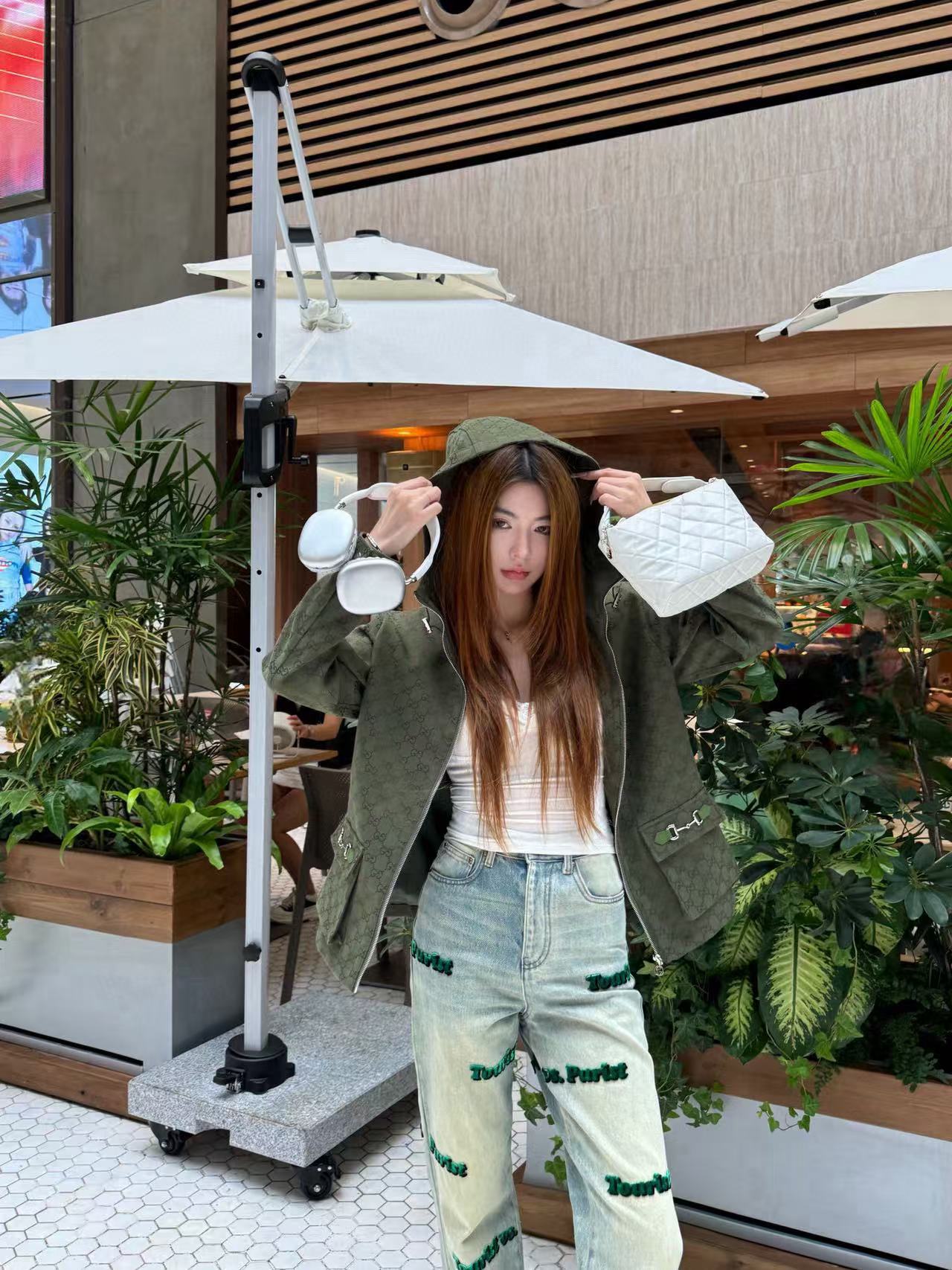 GUCC1 フード付きジャカード ジップアップ ジャケット【50％割引+送料無料】