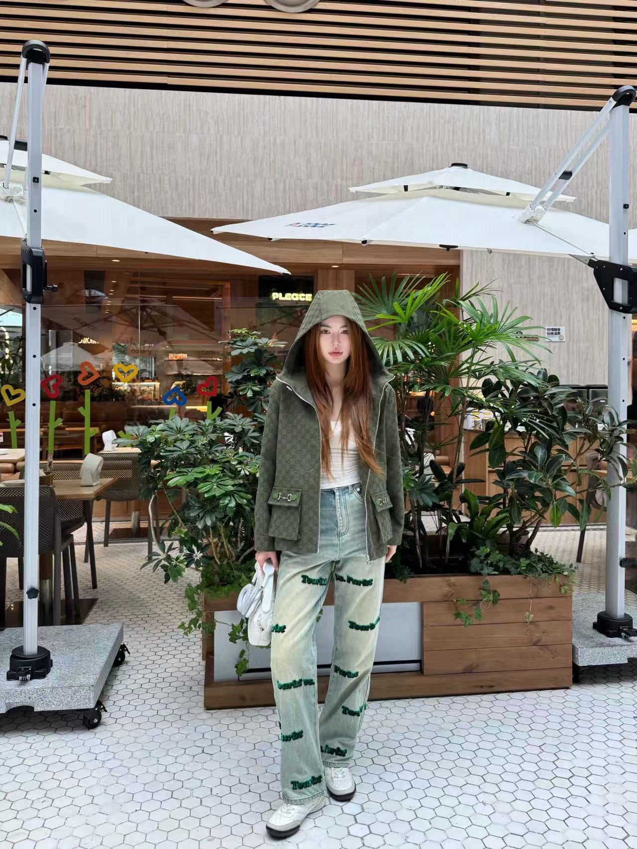 GUCC1 フード付きジャカード ジップアップ ジャケット【50％割引+送料無料】