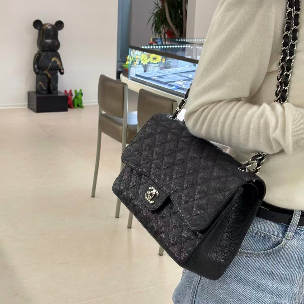 CHANE1キャビアチェーンフラップバッグ【50％割引+送料無料】