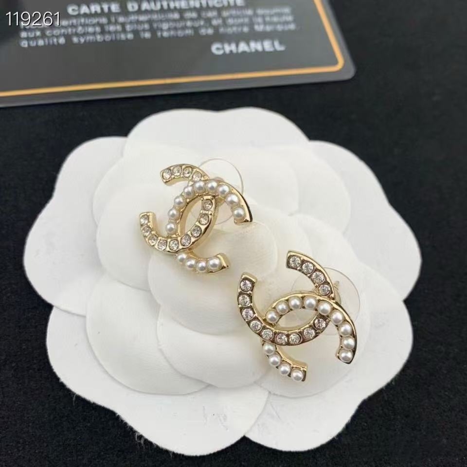 CHANE1 ダブルC パール スタッドピアス【50％割引+送料無料】
