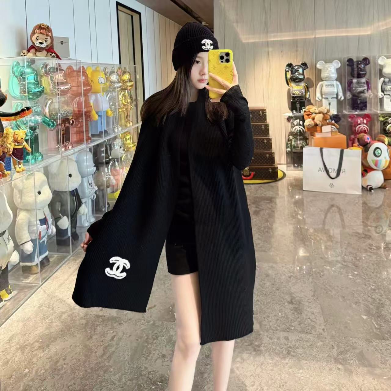 CHANE1 ダブルC カシミアスカーフ【50％割引+送料無料】