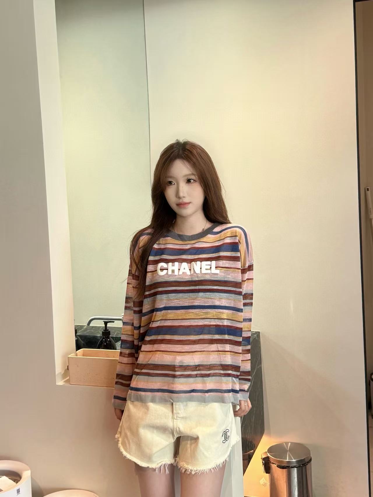 CHANE1 レインボーストライプ ロングスリーブTシャツ【50％割引+送料無料】