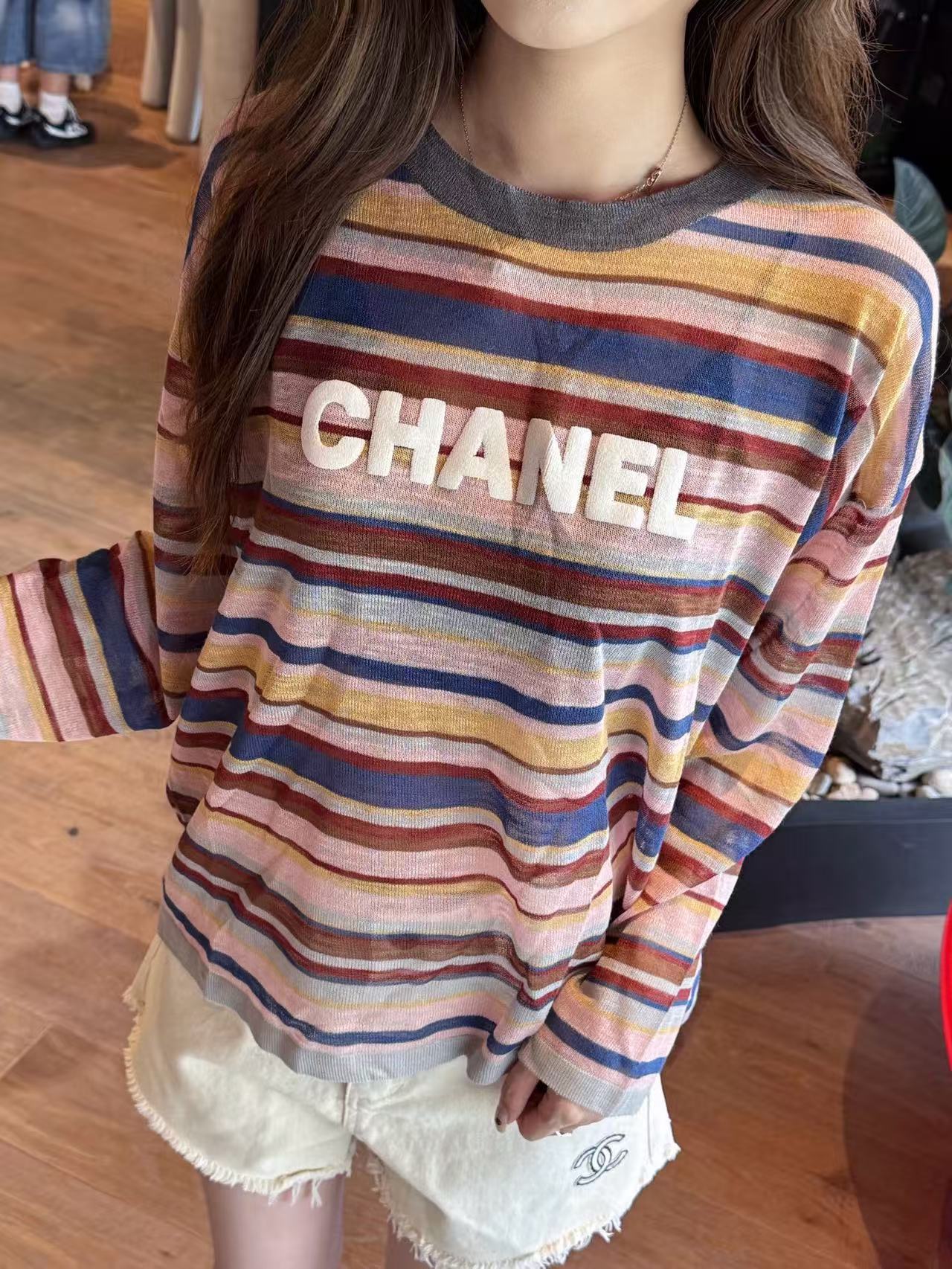 CHANE1 レインボーストライプ ロングスリーブTシャツ【50％割引+送料無料】