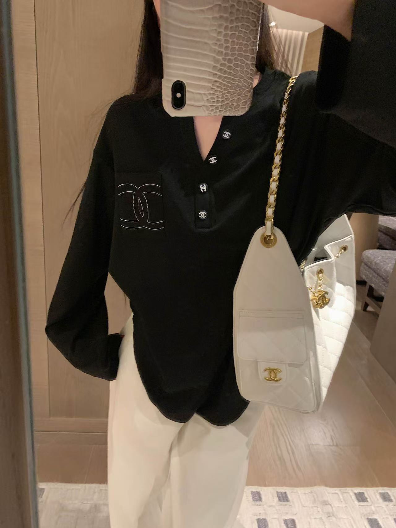 CHANE1 ダブルCポケット刺繍Tシャツ【50％割引+送料無料】