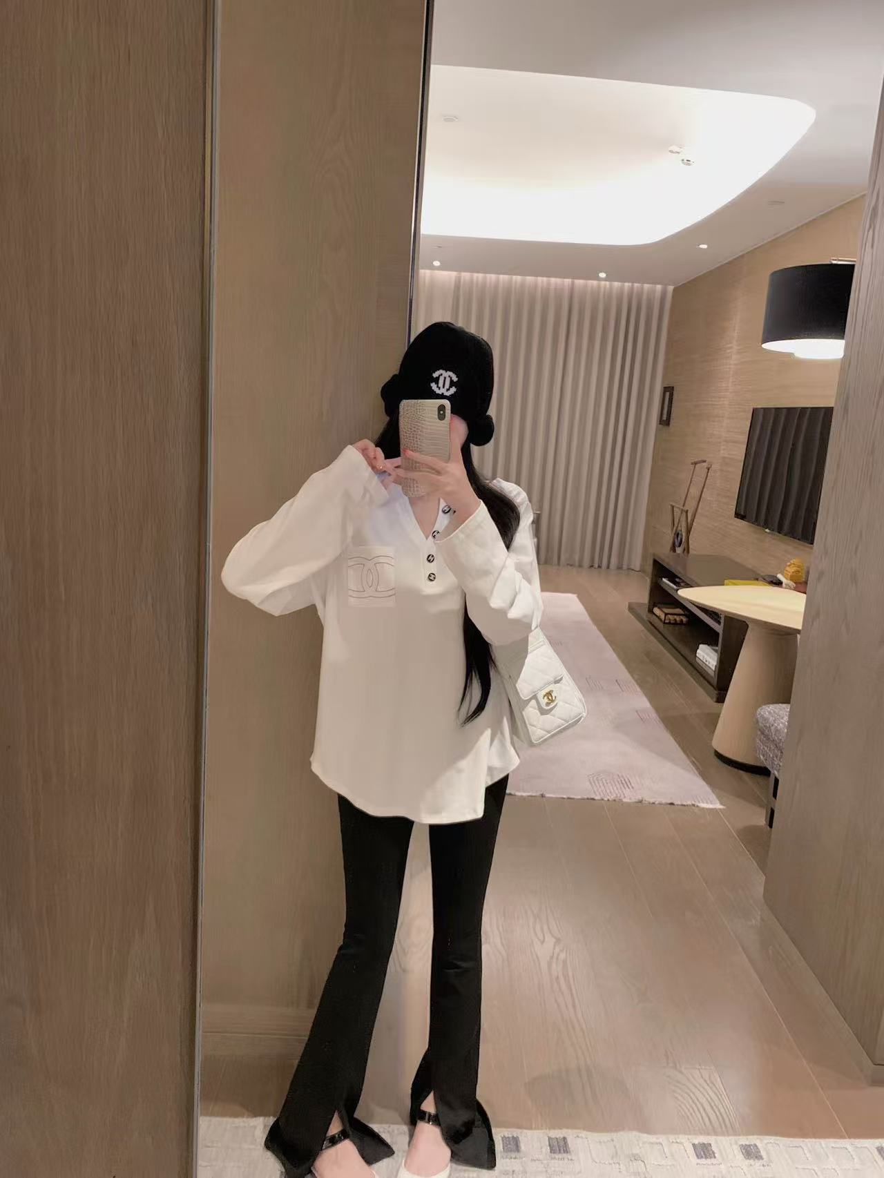 CHANE1 ダブルCポケット刺繍Tシャツ【50％割引+送料無料】