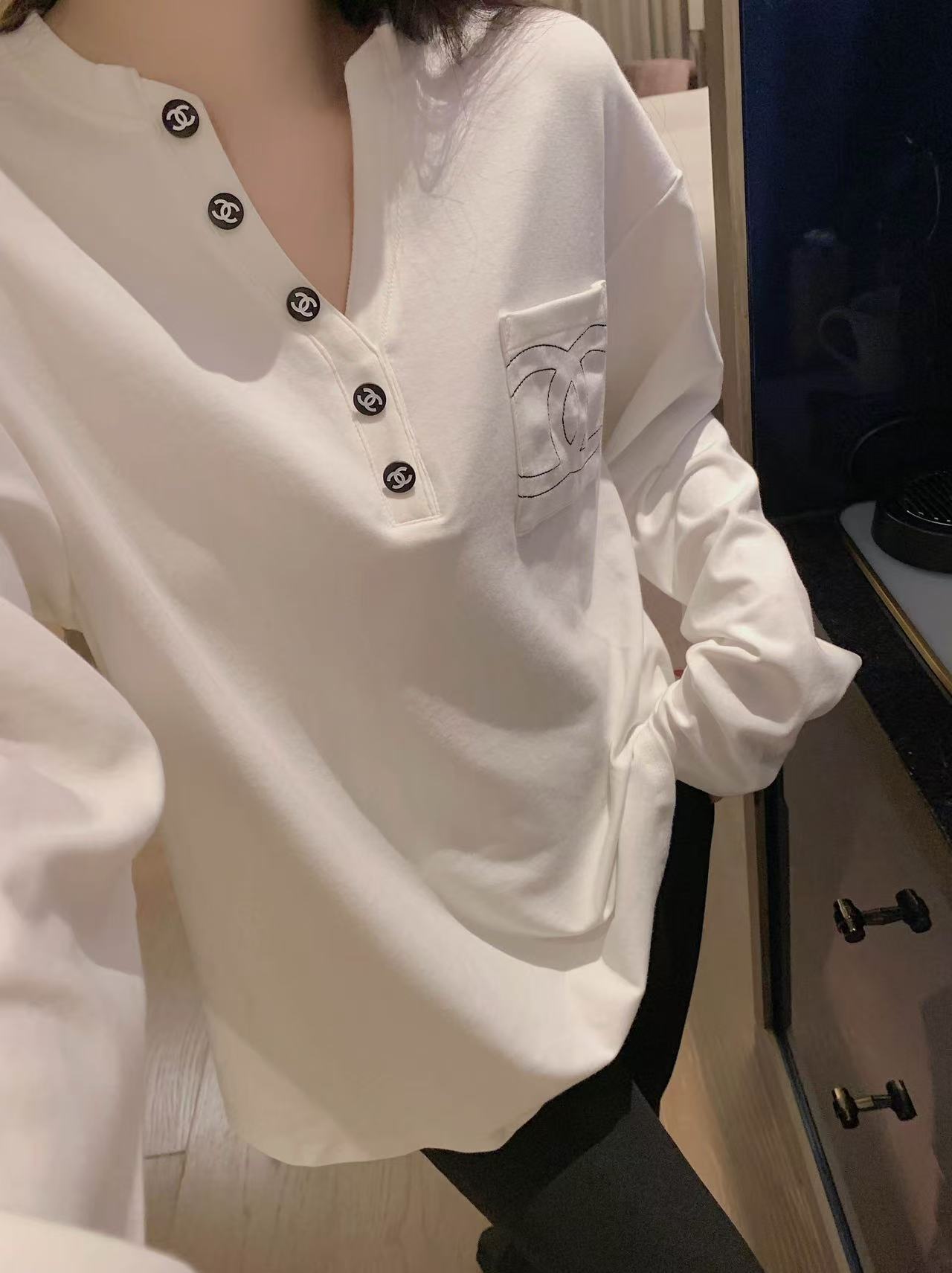 CHANE1 ダブルCポケット刺繍Tシャツ【50％割引+送料無料】