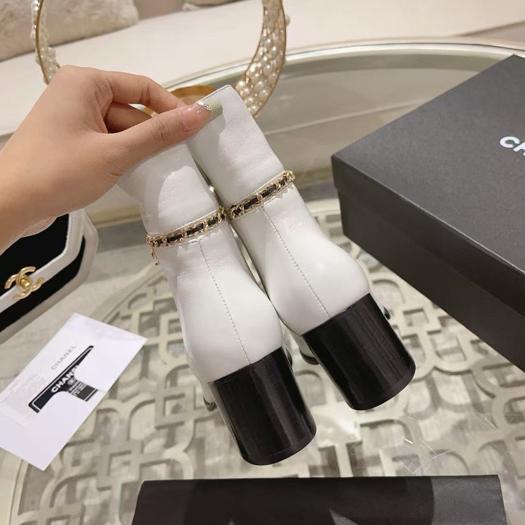 CHANE1 高品質ダブルCチェーンローヒールアンクルブーツ【50%割引+送料無料】