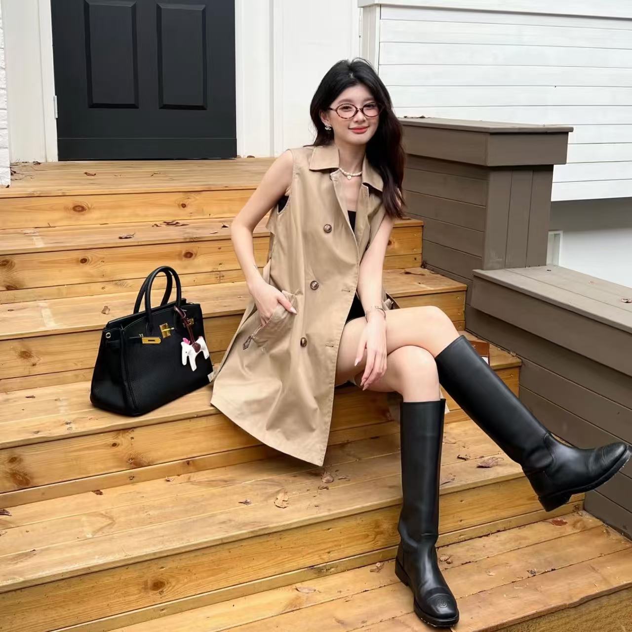 CHANE1 高品質ダブルCシンプルレザーロングブーツ【50％割引+送料無料】