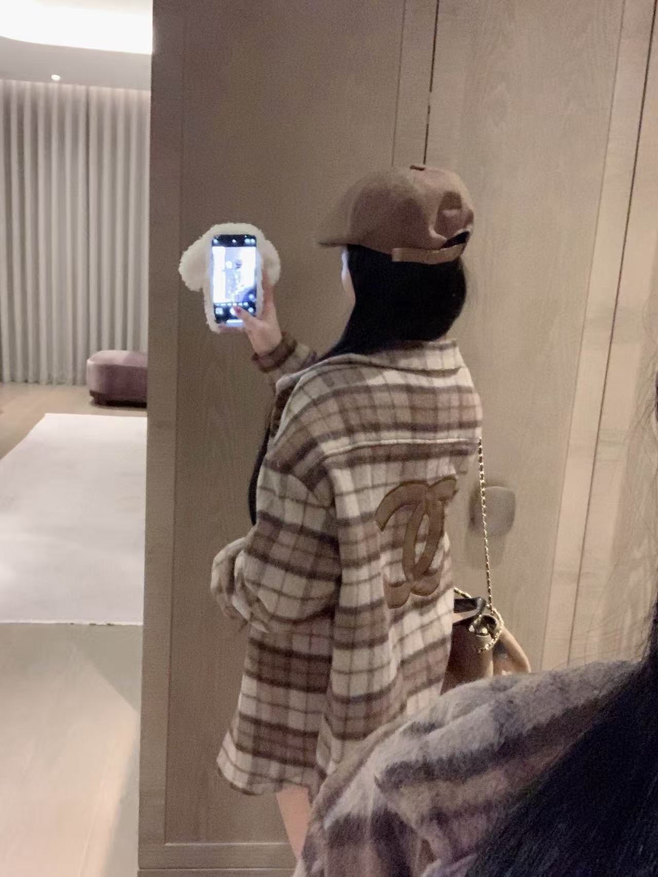 CHANE1 ダブルCチェックオーバーサイズシャツ【50％割引+送料無料】