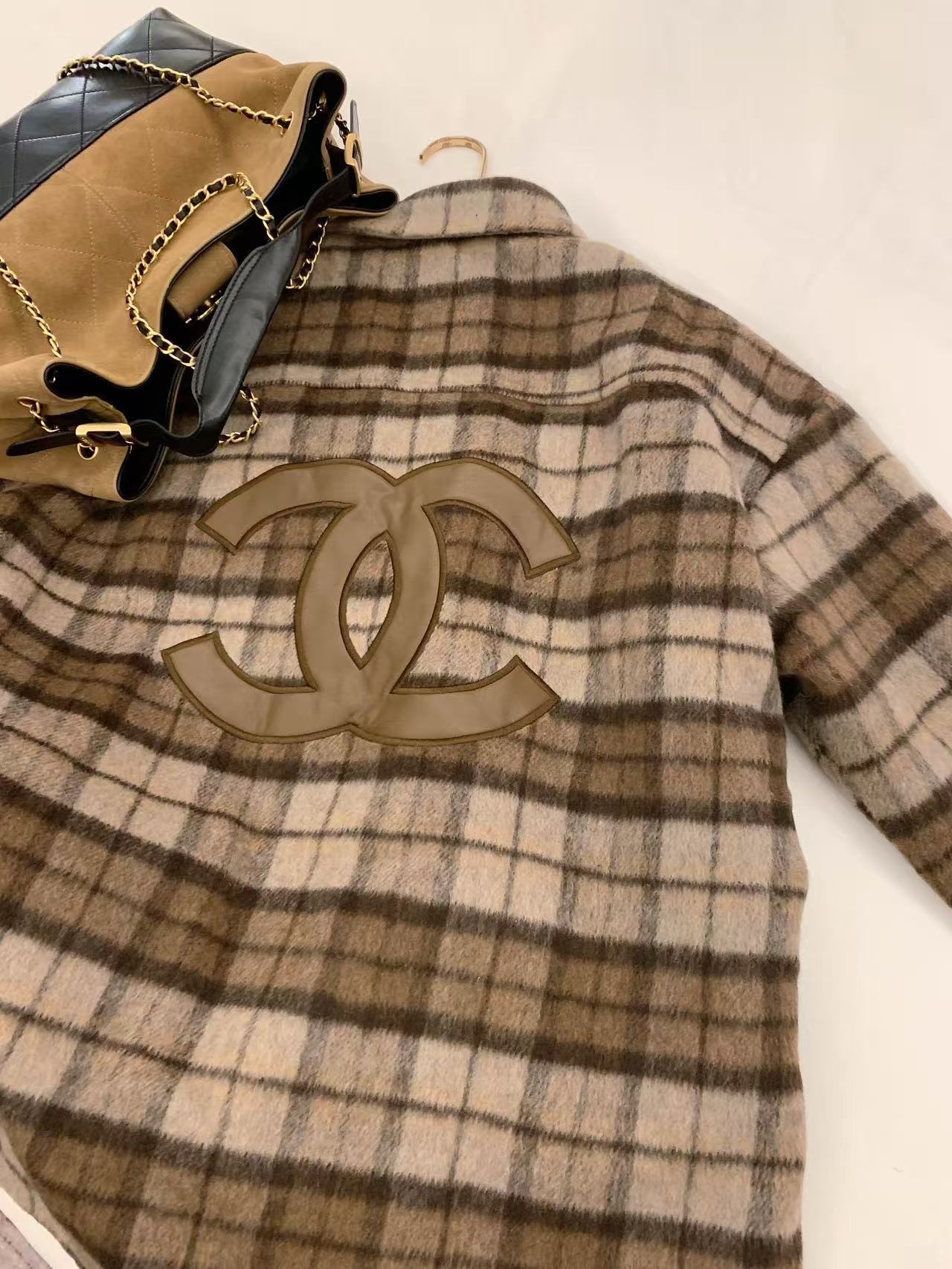 CHANE1 ダブルCチェックオーバーサイズシャツ【50％割引+送料無料】