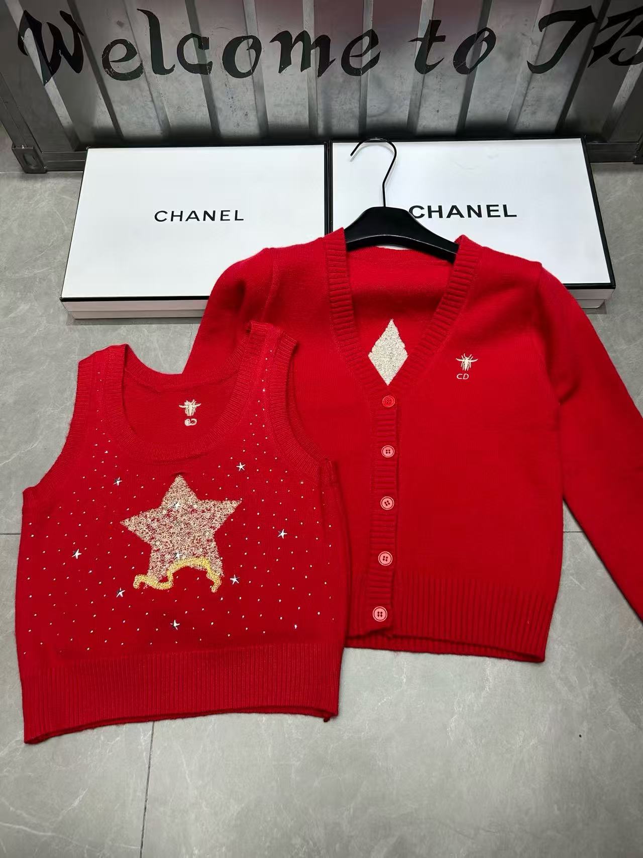 DIOR ウールベスト + カーディガン ツーピースセット【50％割引+送料無料】